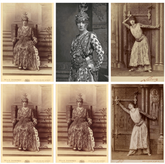 Fotografías de la actriz Sarah Bernhardt caracterizada como Teodora.